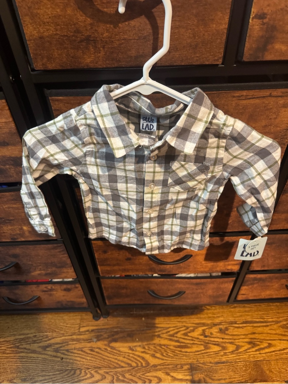 Little Lad Boys' Plaid Button-Up Shirt - Gray & Cream